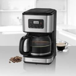 Clatronic KA 3642 Cafetera De Goteo Programable, 12/14 Tazas 1,5 L, Válvula Antigoteo, Mantiene Caliente, LCD 24H 900W Negro/Plata -Cocina Electrodomésticos Ventas 14370653 2