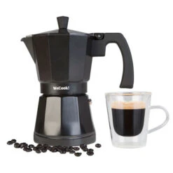 Wecook Luccia Cafetera Italiana Inducción 3 Tazas Café, Aluminio, Válvula De Seguridad, Vitrocerámica, Gas Negro