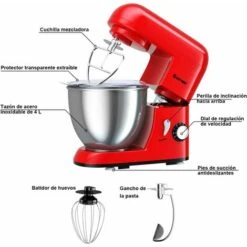 COSTWAY Batidora Amasadora 1300W,Capacidad 4L, 6 Velocidades Amasador De Pan Con Bol De Acero Inoxidable,Gancho Para Masa Y Batidor Rojo -Cocina Electrodomésticos Ventas 25403614 3
