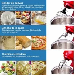COSTWAY Batidora Amasadora 1300W,Capacidad 4L, 6 Velocidades Amasador De Pan Con Bol De Acero Inoxidable,Gancho Para Masa Y Batidor Rojo -Cocina Electrodomésticos Ventas 25403614 4