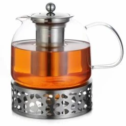 Monzana Tetera De Vidrio 1,5L Con Infusor De Acero Inoxidable Para Todo Tipo De Té Bebidas Calientes Portavelas Incluido