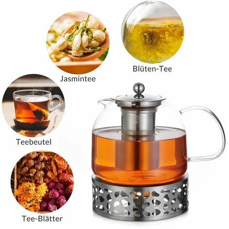 Monzana Tetera De Vidrio 1,5L Con Infusor De Acero Inoxidable Para Todo Tipo De Té Bebidas Calientes Portavelas Incluido 6 Monzana Tetera De Vidrio 1,5L Con Infusor De Acero Inoxidable Para Todo Tipo De Té Bebidas Calientes Portavelas Incluido - Imagen 4