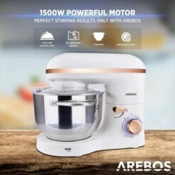 AREBOS Batidora Amasadora 1500W 6L Tazón De Mezcla De Acero Inoxidable 6 Ajustes De Velocidad Blanco -Cocina Electrodomésticos Ventas 26705777 4