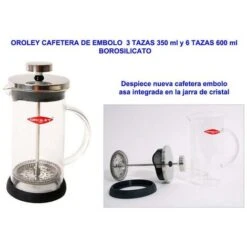 MIBRICOTIENDA Oroley Cafetera De Embolo 6 Tazas 600ml Borosilicato 220010600