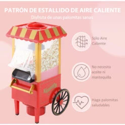 HOMCOM Palomitero Vintage Máquina De Palomitas De Maíz Portátil 1200w 22x19x39CM Rojo -Cocina Electrodomésticos Ventas 3082838 5