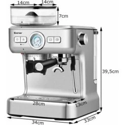 COSTWAY Cafetera Con Molinillo Espumador De Leche Cafetera Con Control De Temperatura PID, Tanque De Agua De 2L, Acero Inoxidable -Cocina Electrodomésticos Ventas 38744989 3