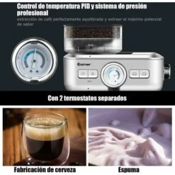 COSTWAY Cafetera Con Molinillo Espumador De Leche Cafetera Con Control De Temperatura PID, Tanque De Agua De 2L, Acero Inoxidable -Cocina Electrodomésticos Ventas 38744989 5