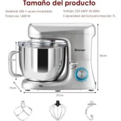 COSTWAY Batidora Eléctrica 1400W Batidora De Mano Eléctrica De Acero Inoxidable Con Mango Y 6 Velocidades Regulables (Plateado) -Cocina Electrodomésticos Ventas 38745390 3