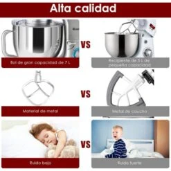 COSTWAY Batidora Eléctrica 1400W Batidora De Mano Eléctrica De Acero Inoxidable Con Mango Y 6 Velocidades Regulables (Plateado) -Cocina Electrodomésticos Ventas 38745390 4