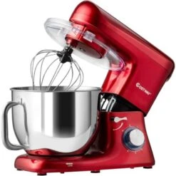 COSTWAY Batidora Eléctrica 1400W Batidora De Mano Eléctrica De Acero Inoxidable Con Mango Y 6 Velocidades Regulables (Rojo)