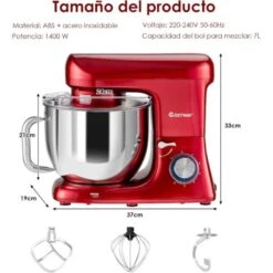 COSTWAY Batidora Eléctrica 1400W Batidora De Mano Eléctrica De Acero Inoxidable Con Mango Y 6 Velocidades Regulables (Rojo) -Cocina Electrodomésticos Ventas 38745478 3