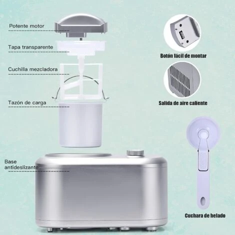 COSTWAY Heladora Eléctrica Máquina Para Hacer Helados De 1 L De 100 W Con 3 Modos/Compresor Incorporado/Cuchara Para Hogar (Plata) 6 COSTWAY Heladora Eléctrica Máquina Para Hacer Helados De 1 L De 100 W Con 3 Modos/Compresor Incorporado/Cuchara Para Hogar (Plata) - Imagen 4