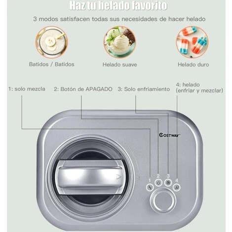 COSTWAY Heladora Eléctrica Máquina Para Hacer Helados De 1 L De 100 W Con 3 Modos/Compresor Incorporado/Cuchara Para Hogar (Plata) 7 COSTWAY Heladora Eléctrica Máquina Para Hacer Helados De 1 L De 100 W Con 3 Modos/Compresor Incorporado/Cuchara Para Hogar (Plata) - Imagen 5