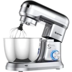 COSTWAY Batidora Eléctrica 1300W Máquina De Cocina Amasadora De 4,5L Máquina De Masa De Acero Inoxidable Con Tazón, Gancho Para Masa (Plata)