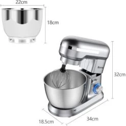 COSTWAY Batidora Eléctrica 1300W Máquina De Cocina Amasadora De 4,5L Máquina De Masa De Acero Inoxidable Con Tazón, Gancho Para Masa (Plata) -Cocina Electrodomésticos Ventas 38745736 3