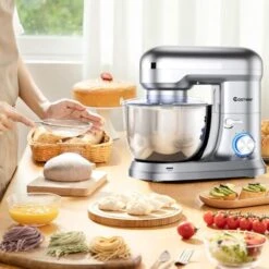 COSTWAY Batidora Eléctrica 1300W Máquina De Cocina Amasadora De 4,5L Máquina De Masa De Acero Inoxidable Con Tazón, Gancho Para Masa (Plata) -Cocina Electrodomésticos Ventas 38745736 4