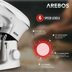 AREBOS Batidora Amasadora 1500W XXL 8L Tazón Mezcla Acero Inoxidable 6 Velocidade Plata -Cocina Electrodomésticos Ventas 41644133 3