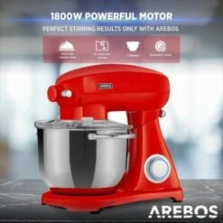 AREBOS Batidora Amasadora 1800W 6L Cuenco Acero Inoxidable 6 Velocidade Silencioso Rojo -Cocina Electrodomésticos Ventas 42176790 4