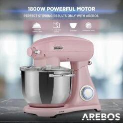 AREBOS Batidora Amasadora 1800W 6L Cuenco Acero Inoxidable 6 Velocidade Silencioso Rosa -Cocina Electrodomésticos Ventas 42176791 4