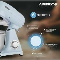 AREBOS Batidora Amasadora 1800W 6L Cuenco Acero Inoxidable 6 Velocidade Silencioso Azul -Cocina Electrodomésticos Ventas 42176792 3
