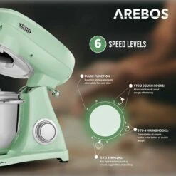 AREBOS Batidora Amasadora 1800W 6L Cuenco Acero Inoxidable 6 Velocidade Silencioso Verde -Cocina Electrodomésticos Ventas 42176907 3
