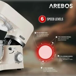 AREBOS Batidora Amasadora 1500 W Con 2 X Tazón De Mezcla Acero Inoxidable 4,5L + 5,5L 6 Velocidade Beige -Cocina Electrodomésticos Ventas 42514454 3