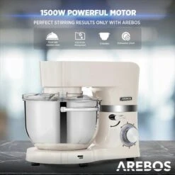 AREBOS Batidora Amasadora 1500 W Con 2 X Tazón De Mezcla Acero Inoxidable 4,5L + 5,5L 6 Velocidade Beige -Cocina Electrodomésticos Ventas 42514454 4