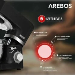 AREBOS Batidora Amasadora 1500 W Con 2 X Tazón De Mezcla Acero Inoxidable 4,5L + 5,5L 6 Velocidade Negro -Cocina Electrodomésticos Ventas 42518188 3