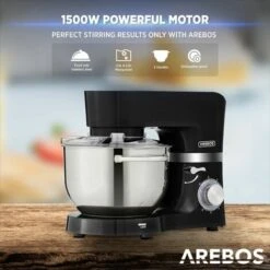 AREBOS Batidora Amasadora 1500 W Con 2 X Tazón De Mezcla Acero Inoxidable 4,5L + 5,5L 6 Velocidade Negro -Cocina Electrodomésticos Ventas 42518188 4