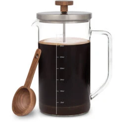 Klarstein Cafetera Francesa Ristretto 0,35 Litros Vidrio Borosilicato Acero Inoxidable Madera De Nogal