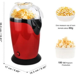 Maquina Para Hacer Palomitas De Maíz Eléctrica, Maquina De Palomitas Con Aire Caliente, Rojo, Tamaño: 30,5 X 17 X 16,3 Cm, Capacidad Del Vaso: 60 G -Cocina Electrodomésticos Ventas 54716450 4