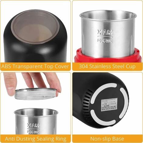 Molinillo De Café Eléctrico De 150 W, Molinillo De Granos, Capacidad De 120 G, Con Cepillo De Limpieza, Cucharilla 2 En 1 Y Tamper (negro) 4 Molinillo De Café Eléctrico De 150 W, Molinillo De Granos, Capacidad De 120 G, Con Cepillo De Limpieza, Cucharilla 2 En 1 Y Tamper (negro) - Imagen 2