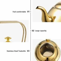 Tetera De Acero Inoxidable Con Infusor De Té En Metal Dorado Hervidor De Agua Caliente, Teteras De Estufa De Hojas Sueltas Para Té Hirviendo En El Hogar Y La Oficina Suministros 1. 5L 11 Tetera De Acero Inoxidable Con Infusor De Té En Metal Dorado Hervidor De Agua Caliente, Teteras De Estufa De Hojas Sueltas Para Té Hirviendo En El Hogar Y La Oficina Suministros 1. 5L -Cocina Electrodomésticos Ventas 63880179 5