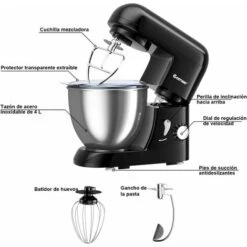 COSTWAY Batidora Amasadora 1300W,Capacidad 4L, 6 Velocidades Amasador De Pan Con Bol De Acero Inoxidable,Gancho Para Masa Y Batidor Negro -Cocina Electrodomésticos Ventas 64918307 4