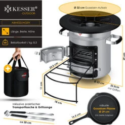 KESSER® Horno Rocket, Incluye Parrilla De Hierro Fundido Con Bolsa De Transporte, Horno Holandés, Barbacoa, Horno De Leña Rocket, Estufa De Camping, Parrilla De Camping, Acero Inoxidable Grau (de) -Cocina Electrodomésticos Ventas 69976504 5