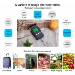 Báscula De Pesca, Báscula De Equipaje Colgante De 165 Lb / 75 Kg, Báscula De Pesca Electrónica Con Pantalla LCD Retroiluminada, Cinta Métrica Y 2 Baterías AAA, Adecuada Para Pesca Al Aire Libre -Cocina Electrodomésticos Ventas 70244918 3