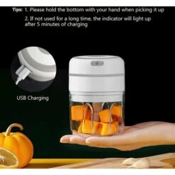 2 Uds Mini Picadora Eléctrica Picadora De Carne Inalámbrica Picadora De Alimentos Con Cuchillas Afiladas, Prensa De Ajo Eléctrica Mini Licuadora De Alimentos Para Alimentos Para Bebés, Carne, Ajo-250M -Cocina Electrodomésticos Ventas 71202540 5