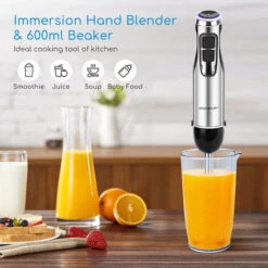 Batidora Mano, 1000 W, 4 Cuchillas De Acero Inoxidable 304, Batidora De Mano Con 6 Velocidades Y Función Turbo, Incluye Un Vaso Medidor De 600 Ml, Libre De BPA, Negro Y Plateado - Aigostar Mixmaster -Cocina Electrodomésticos Ventas 72291227 2