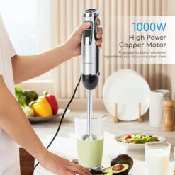 Batidora Mano, 1000 W, 4 Cuchillas De Acero Inoxidable 304, Batidora De Mano Con 6 Velocidades Y Función Turbo, Incluye Un Vaso Medidor De 600 Ml, Libre De BPA, Negro Y Plateado - Aigostar Mixmaster -Cocina Electrodomésticos Ventas 72291227 3