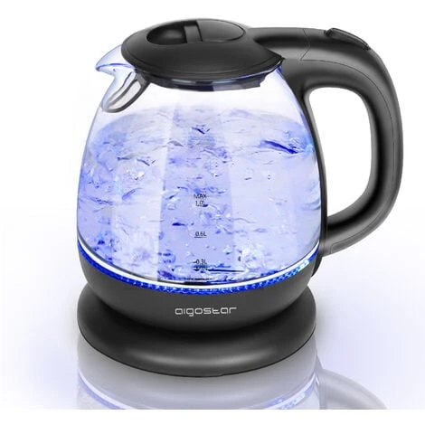 Hervidor De Agua Eléctrico, Vidrio De Borosilicato, Libre De BPA, 2200W, Iluminación LED, Capacidad 1L, Rápida Ebullición, Protección Contra La Ebullición En Seco, Base 360º - Aigostar Elfin 3 Hervidor De Agua Eléctrico, Vidrio De Borosilicato, Libre De BPA, 2200W, Iluminación LED, Capacidad 1L, Rápida Ebullición, Protección Contra La Ebullición En Seco, Base 360º - Aigostar Elfin