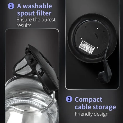 Hervidor De Agua Eléctrico, Vidrio De Borosilicato, Libre De BPA, 2200W, Iluminación LED, Capacidad 1L, Rápida Ebullición, Protección Contra La Ebullición En Seco, Base 360º - Aigostar Elfin 6 Hervidor De Agua Eléctrico, Vidrio De Borosilicato, Libre De BPA, 2200W, Iluminación LED, Capacidad 1L, Rápida Ebullición, Protección Contra La Ebullición En Seco, Base 360º - Aigostar Elfin - Imagen 4