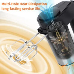 Aigostar Hanson - Batidora De Varillas Con 6 Velocidades Y Función Turbo, Batidora Amasadora Reposteria Con 2 Varillas Y 2 Ganchos Para Batir, 300W Negro,Acero Inoxidable,Libre De BPA. -Cocina Electrodomésticos Ventas 72291310 5