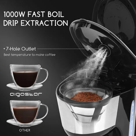 Cafetera De Goteo, 1000W, Cafetera De Filtro Con Filtro Reutilizable, Función Recalentar Y Mantener Caliente, Sistema Antigoteo, 1,25 L(10 Tazas), Libre De BPA - Aigostar Chocolate 4 Cafetera De Goteo, 1000W, Cafetera De Filtro Con Filtro Reutilizable, Función Recalentar Y Mantener Caliente, Sistema Antigoteo, 1,25 L(10 Tazas), Libre De BPA - Aigostar Chocolate - Imagen 2