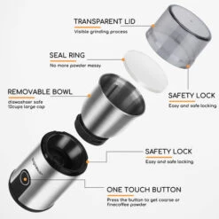 Aigostar Molinillo De Café Eléctrico, Molinillo De Café Multifuncional 200W Molinillo De Especias Recipiente Extraíble Con Cuchillas De Acero Inoxidable, Libre De BPA, Incluye Cepillo De Limpieza -Cocina Electrodomésticos Ventas 72291548 3