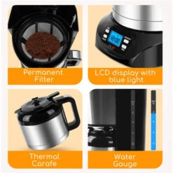 Aigostar Bonnie - Cafetera De Goteo Con Filtro Extraíble De Acero Inoxidable. 800W, Pantalla LCD, Programable 24h, 1,2 Litros Capacidad, 10 Tazas. Función Pausar & Servir. Libre De BPA. -Cocina Electrodomésticos Ventas 72291599 4