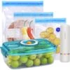 Aigostar Fresh - Pack 3 Productos: Mini Bomba De Vacío Portátil, Bolsas Y Recipientes Para Envasar Al Vacío, Envasadora Al Vacío Recargable Por USB, Conserva La Comida Durante Días