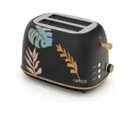 Tostadora De Pan Caprizze Kaito Con Doble Ranura Extra Ancha 6 Niveles De Tostado Decoración Floral Y Efecto Madera Negra Mate