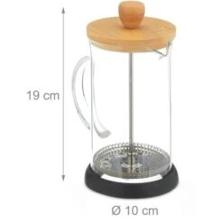 Relaxdays Prensa Francesa, Tetera Manual, Colador, 600 Ml, Jarra Cristal Tapa Bambú, Preparador Té, Transparente/Natural -Cocina Electrodomésticos Ventas 81181908 4