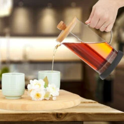 Relaxdays Prensa Francesa, Tetera Manual, Colador, 600 Ml, Jarra Cristal Tapa Bambú, Preparador Té, Transparente/Natural -Cocina Electrodomésticos Ventas 81181908 5