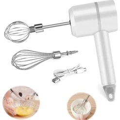 Batidora De Mano Eléctrica, Batidora Multifunción Recargable USB Inalámbrica De 3 Velocidades Con 2 Batidores, Batidora De Mano Eléctrica Portátil Para Proteína De Crema Pastelera